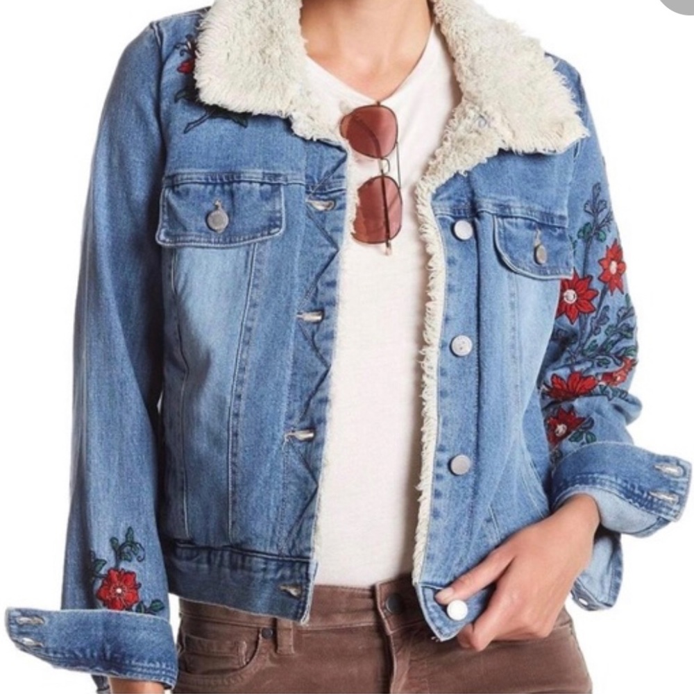 Embroidered fleece lined denim jacket